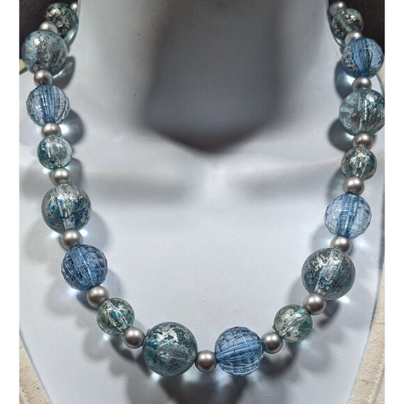 Whimsical Blue And Silver Tone Beaded Necklace - Picture 4 of 5